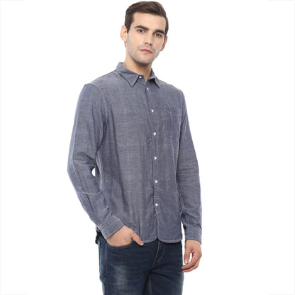 Blue Melange Cotton Shirt