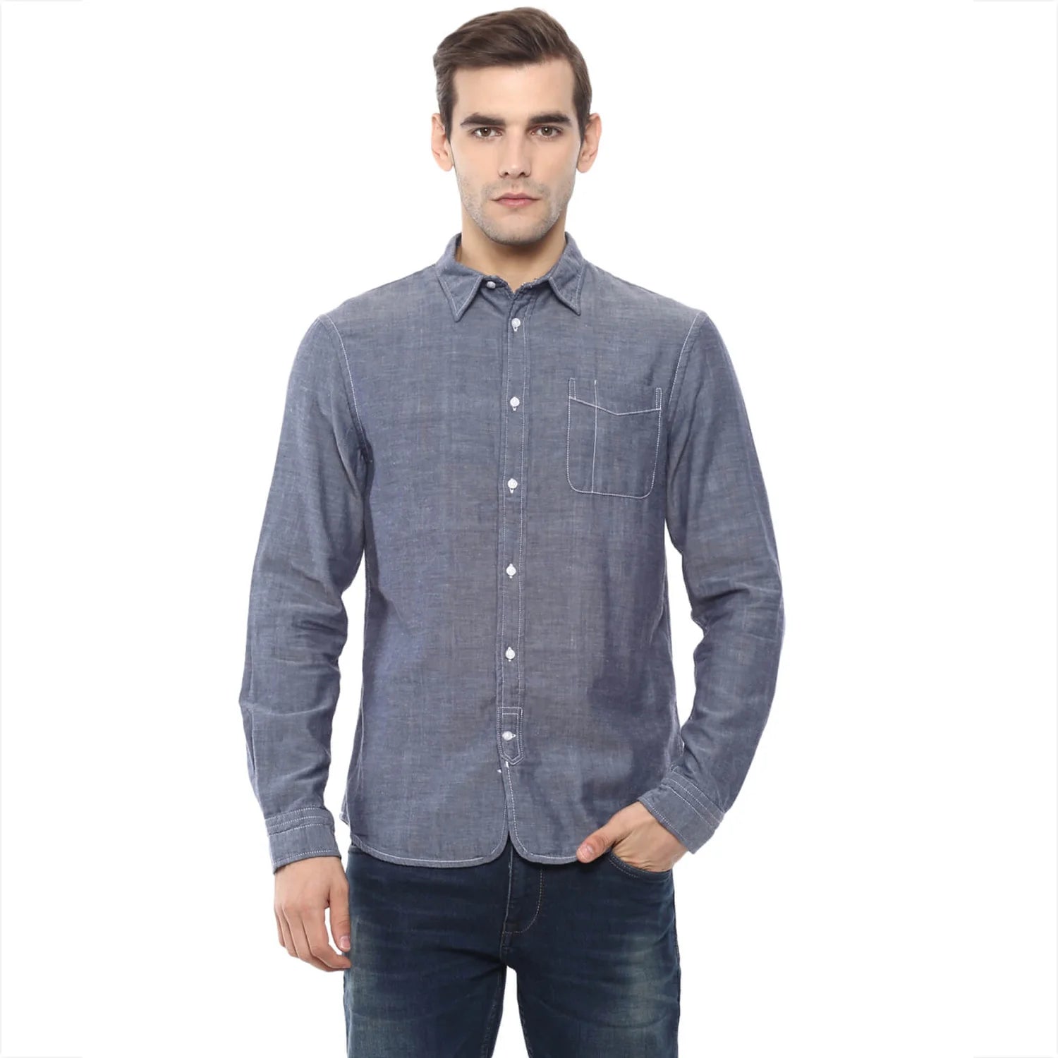 Blue Melange Cotton Shirt