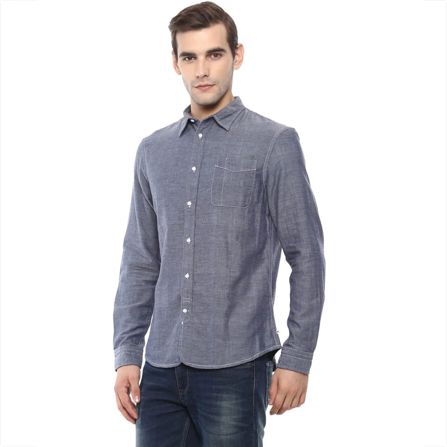 Blue Melange Cotton Shirt