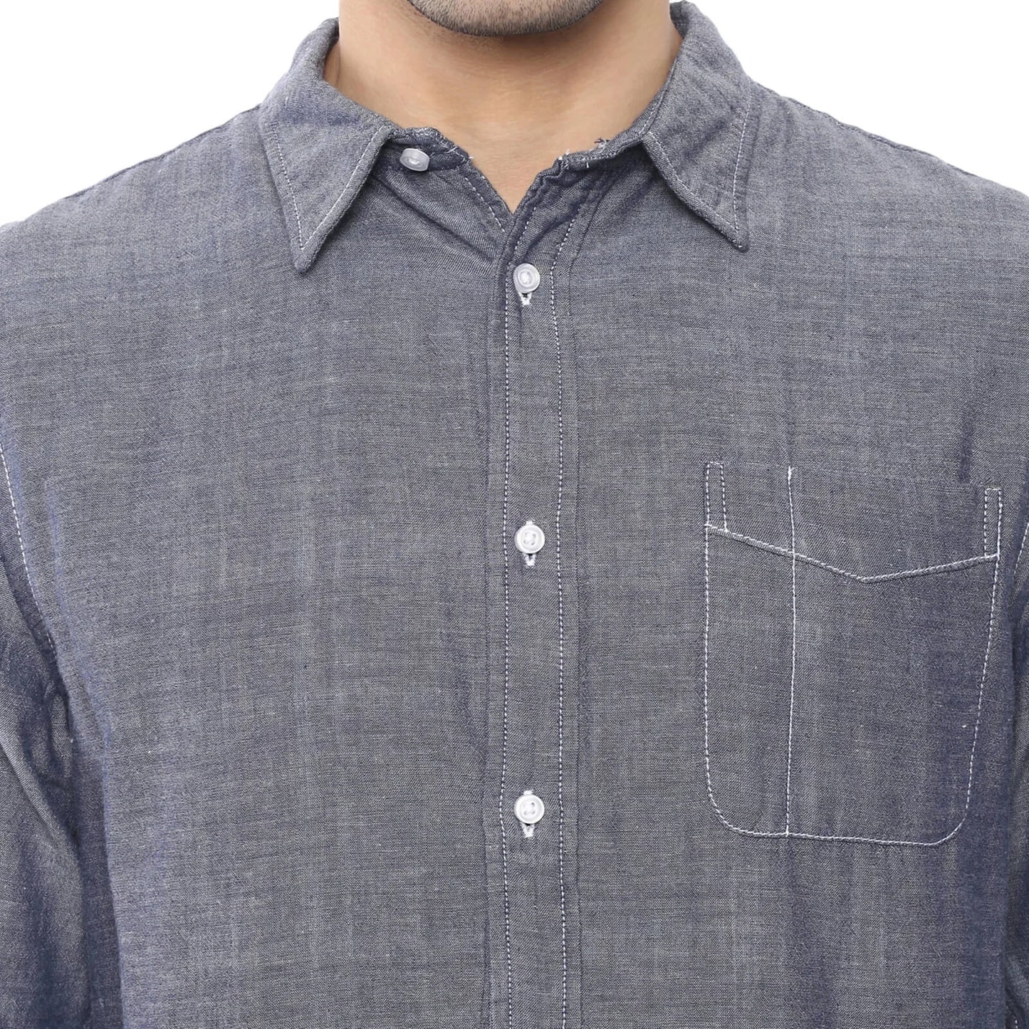 Blue Melange Cotton Shirt