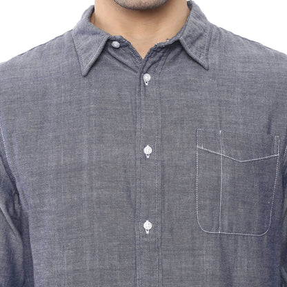 Blue Melange Cotton Shirt