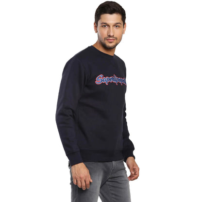 Navy Blue Printed Cotton Sweatshirt