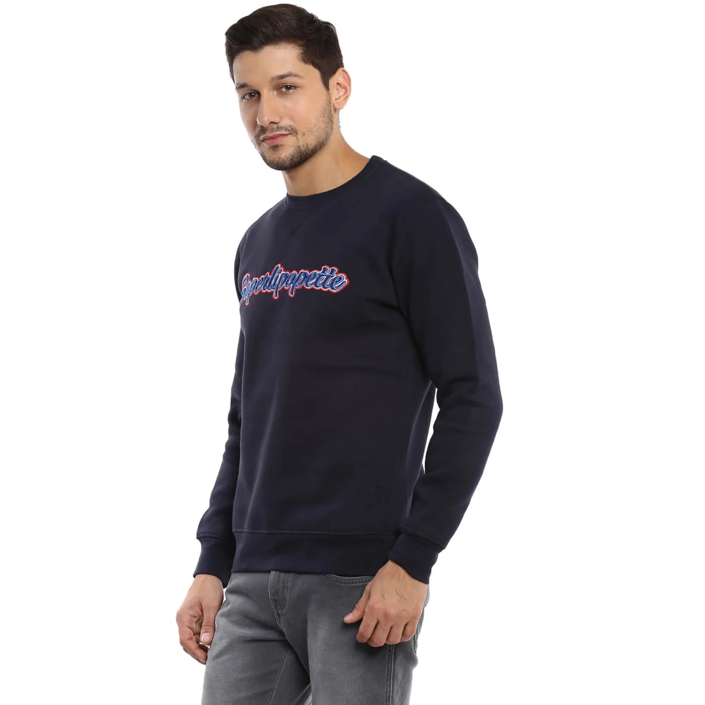 Navy Blue Printed Cotton Sweatshirt