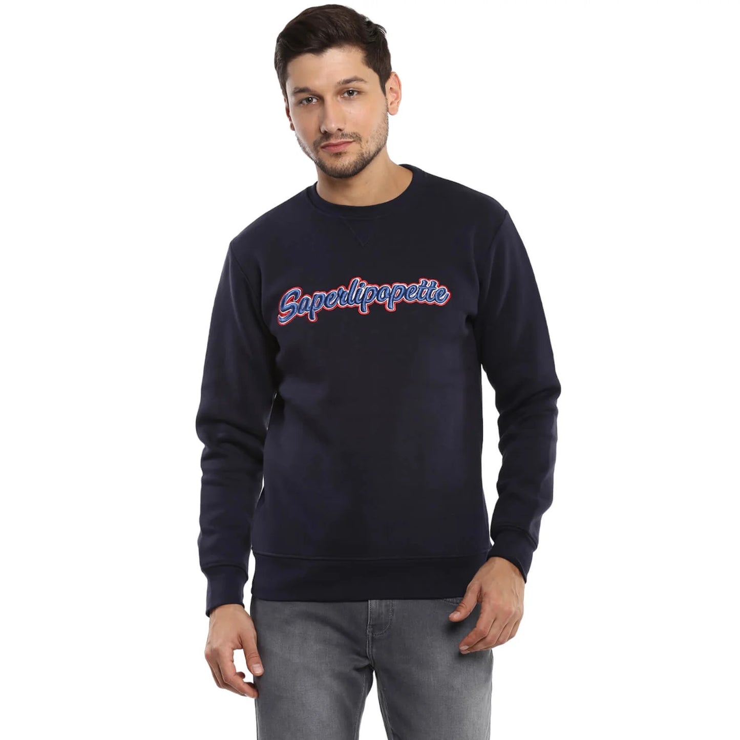 Navy Blue Printed Cotton Sweatshirt