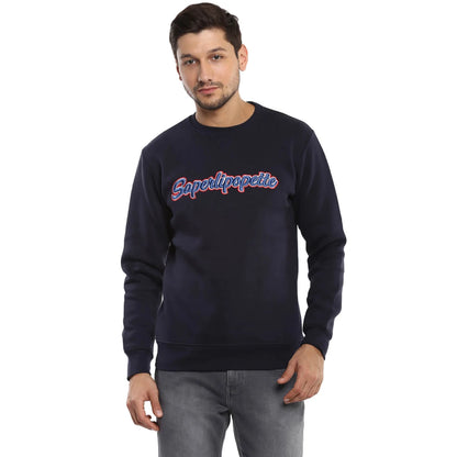 Navy Blue Printed Cotton Sweatshirt