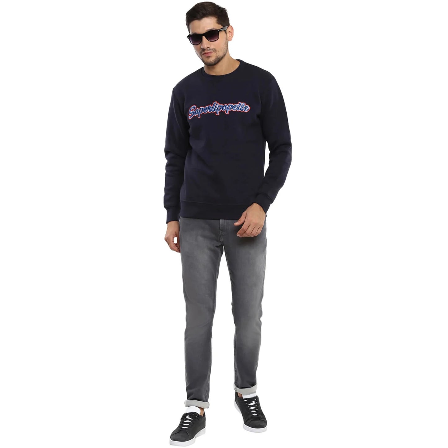 Navy Blue Printed Cotton Sweatshirt