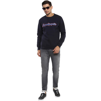 Navy Blue Printed Cotton Sweatshirt