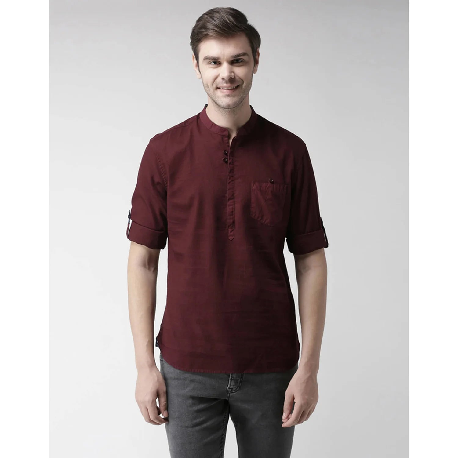 Burgundy Solid Cotton Shirt