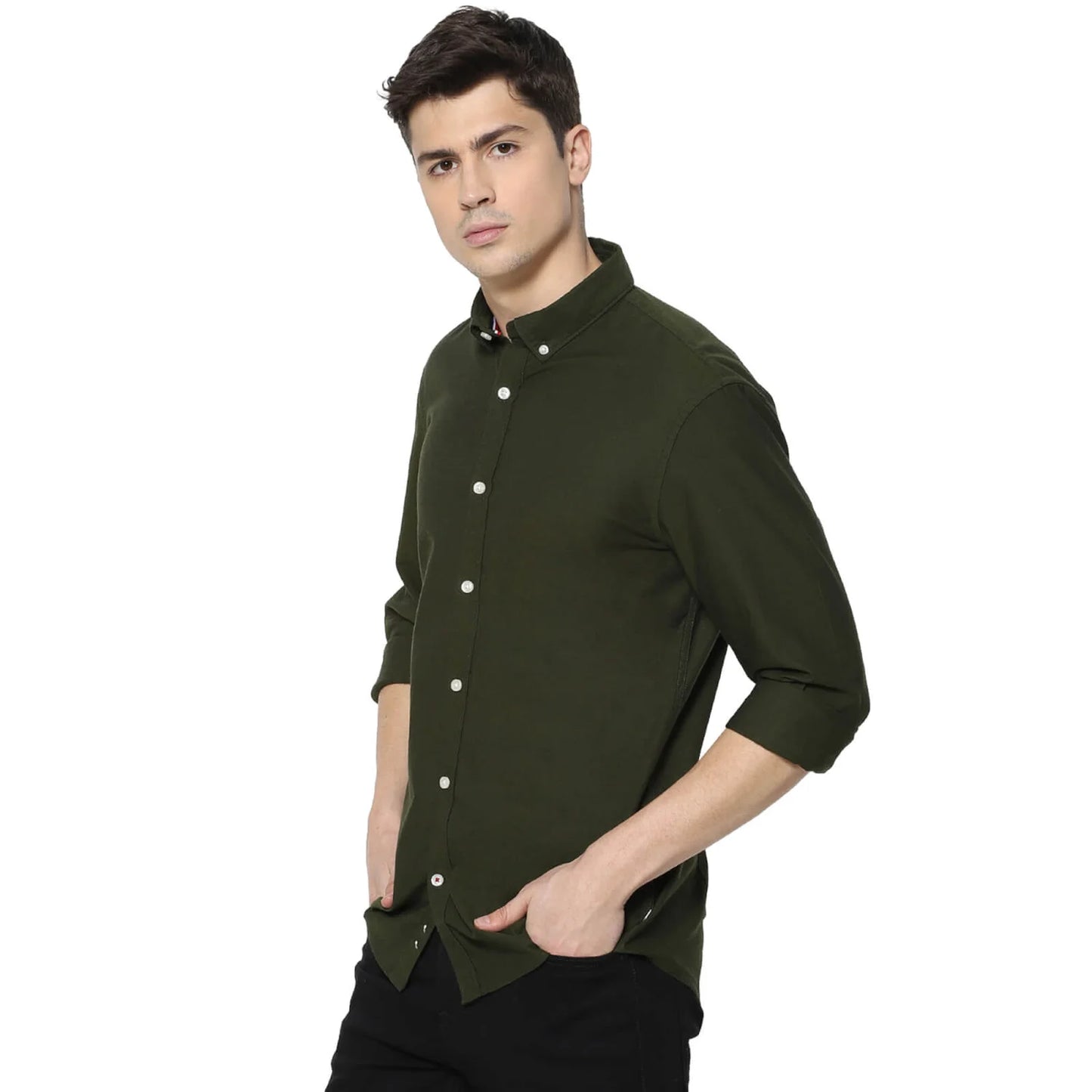 Green Solid Cotton Shirt