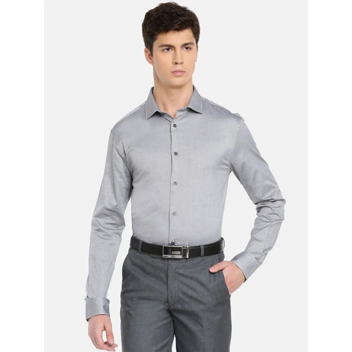 Grey Solid Cotton Shirt