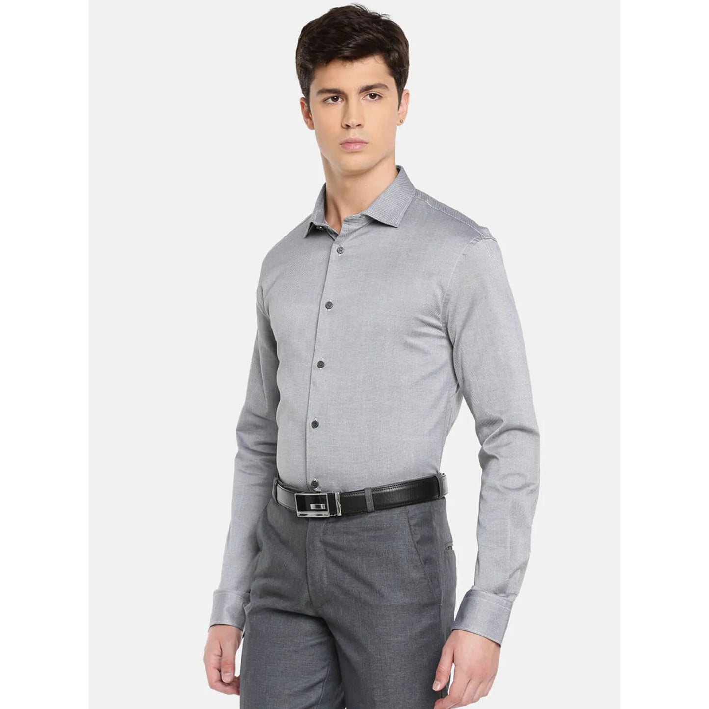 Grey Solid Cotton Shirt