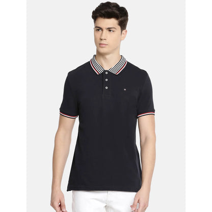 Navy Blue Solid Cotton Polo