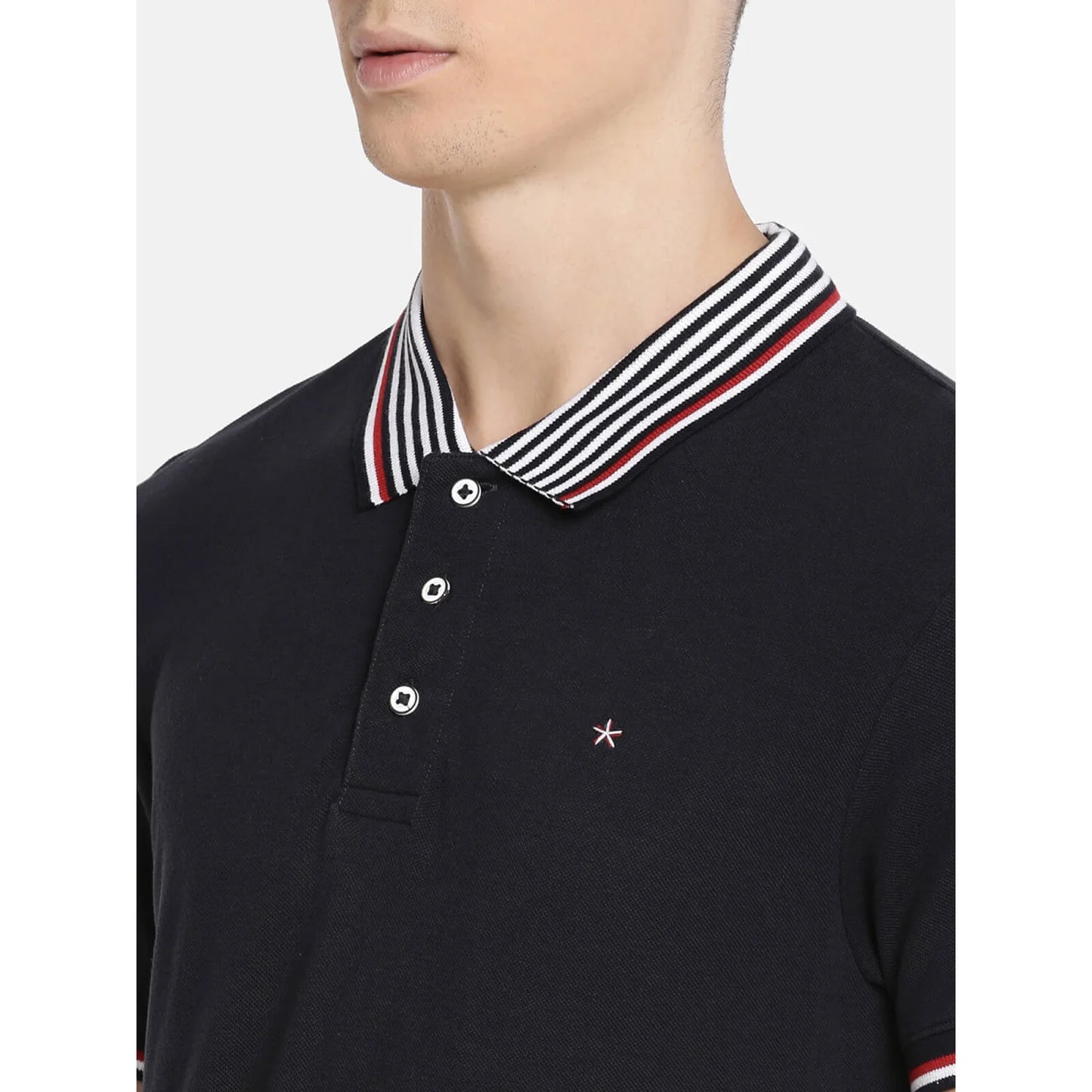 Navy Blue Solid Cotton Polo