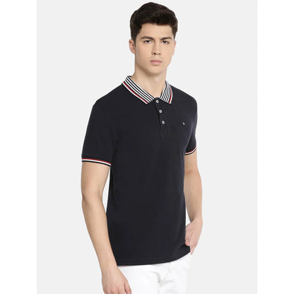 Navy Blue Solid Cotton Polo