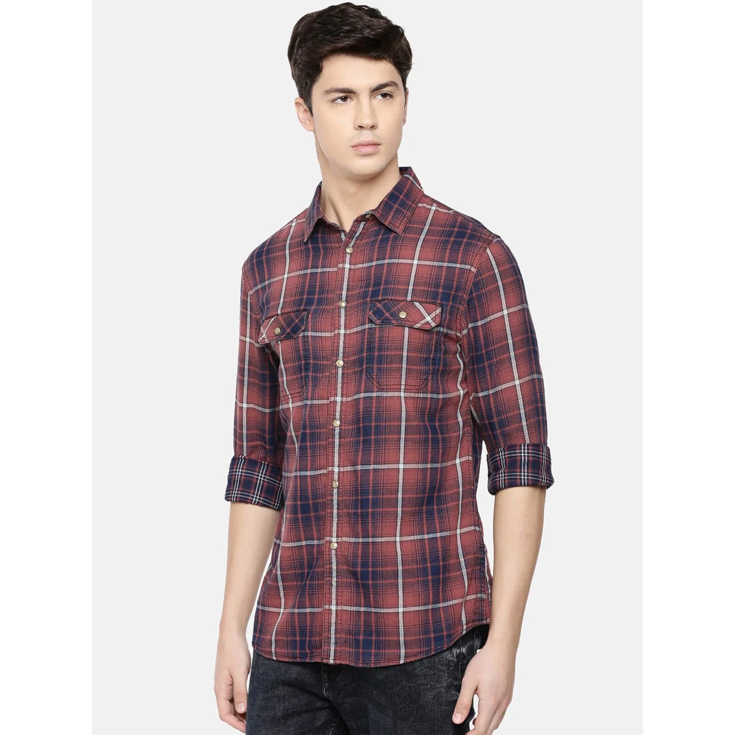 Celio* Checked Regular Fit Cotton Red Shirt