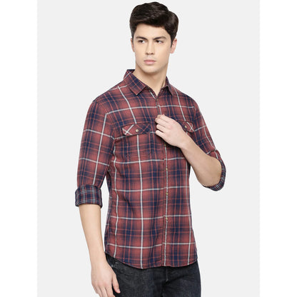 Celio* Checked Regular Fit Cotton Red Shirt