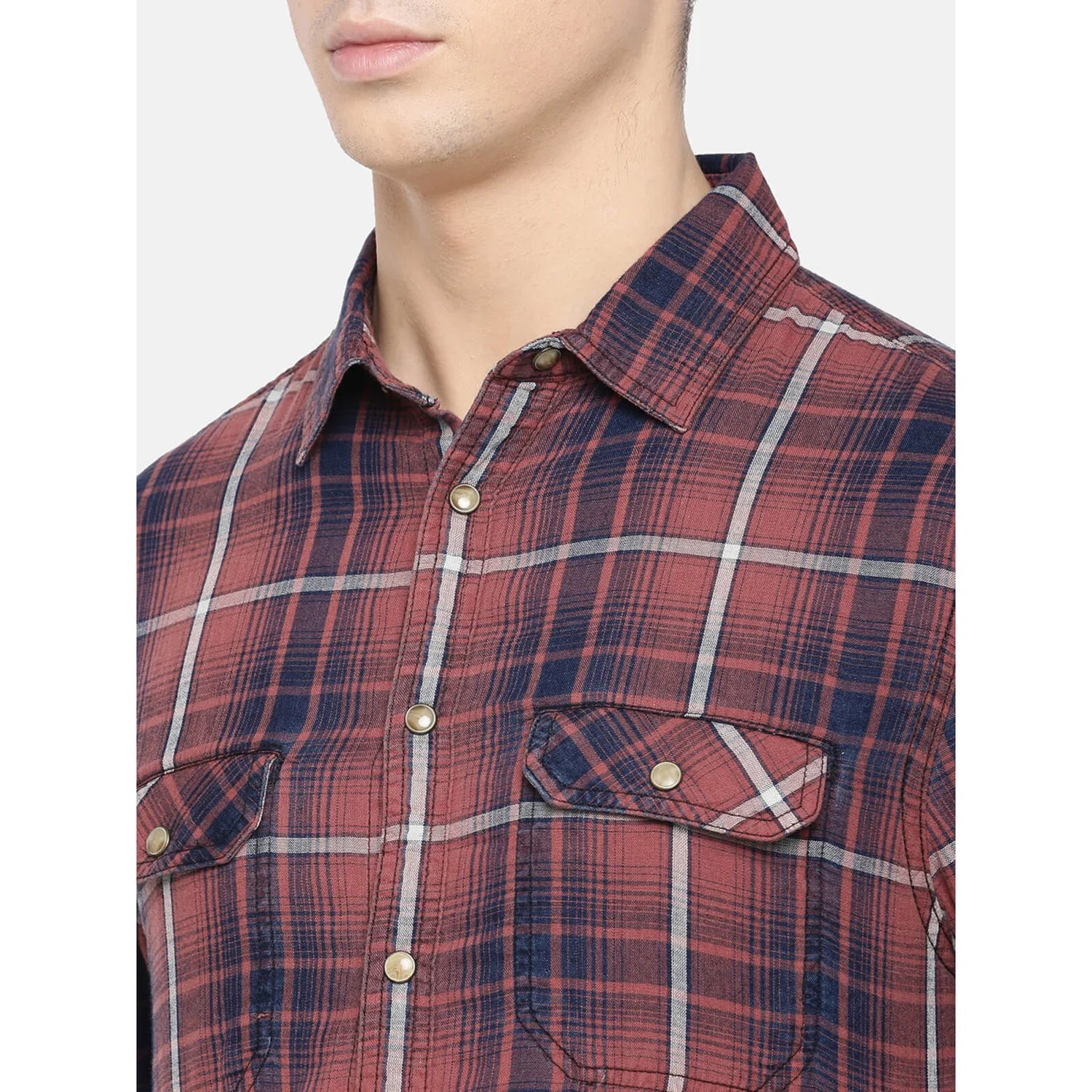 Celio* Checked Regular Fit Cotton Red Shirt