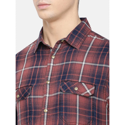 Celio* Checked Regular Fit Cotton Red Shirt