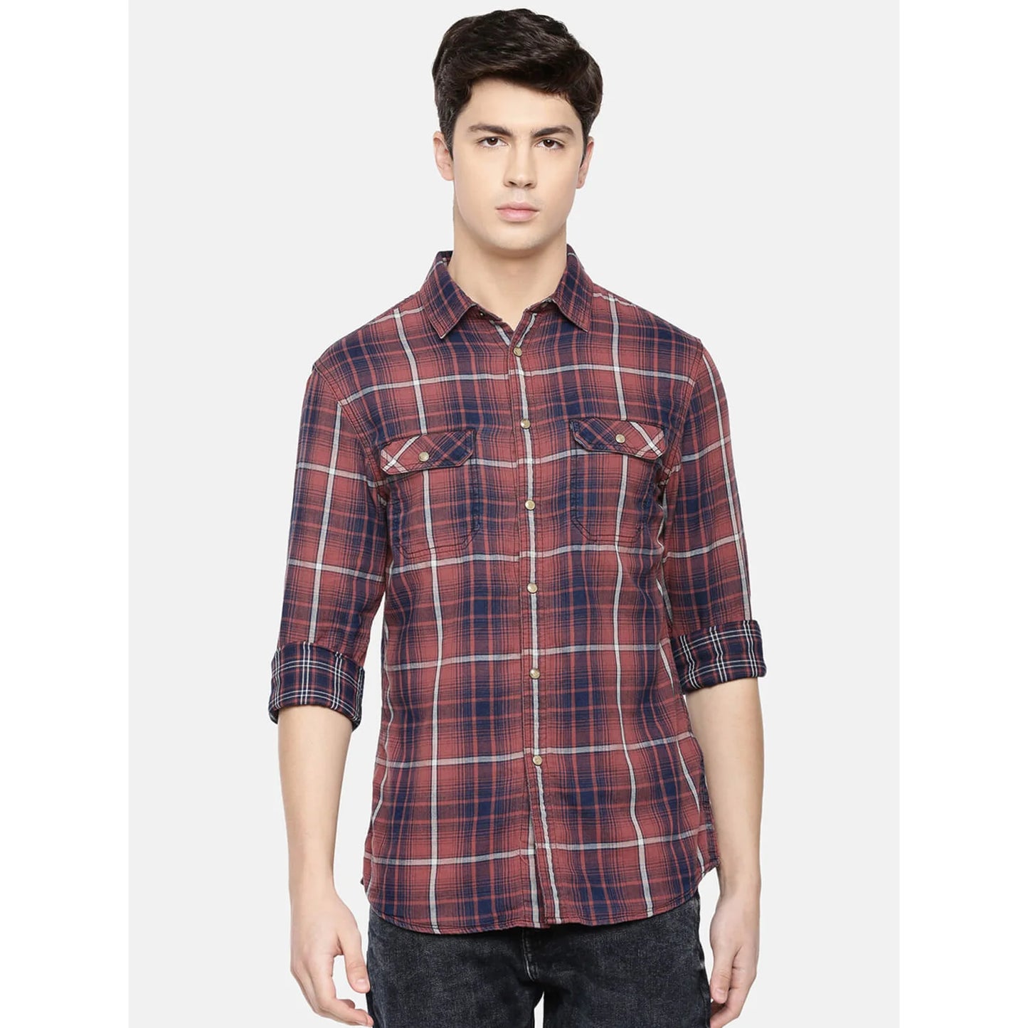 Celio* Checked Regular Fit Cotton Red Shirt