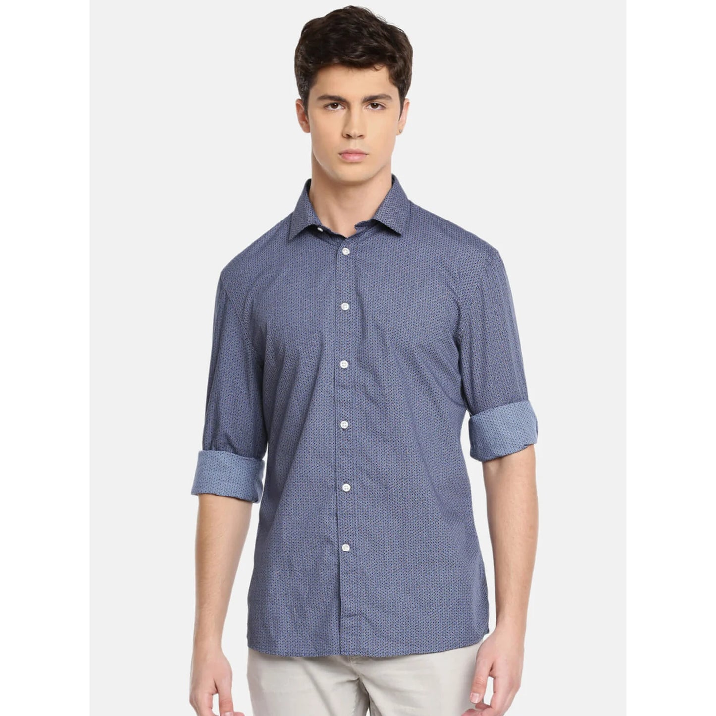 Navy Blue Printed Cotton Shirt