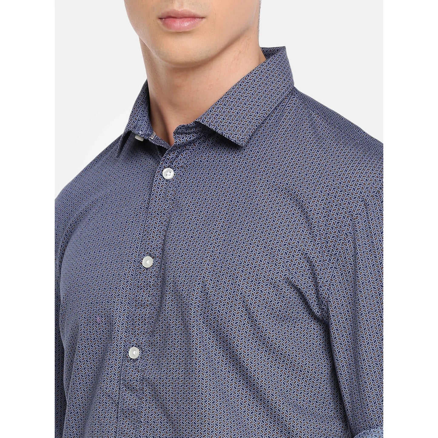 Navy Blue Printed Cotton Shirt