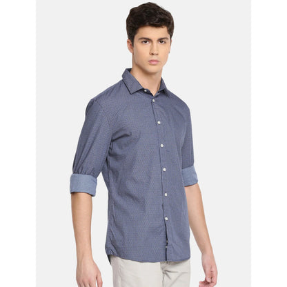 Navy Blue Printed Cotton Shirt