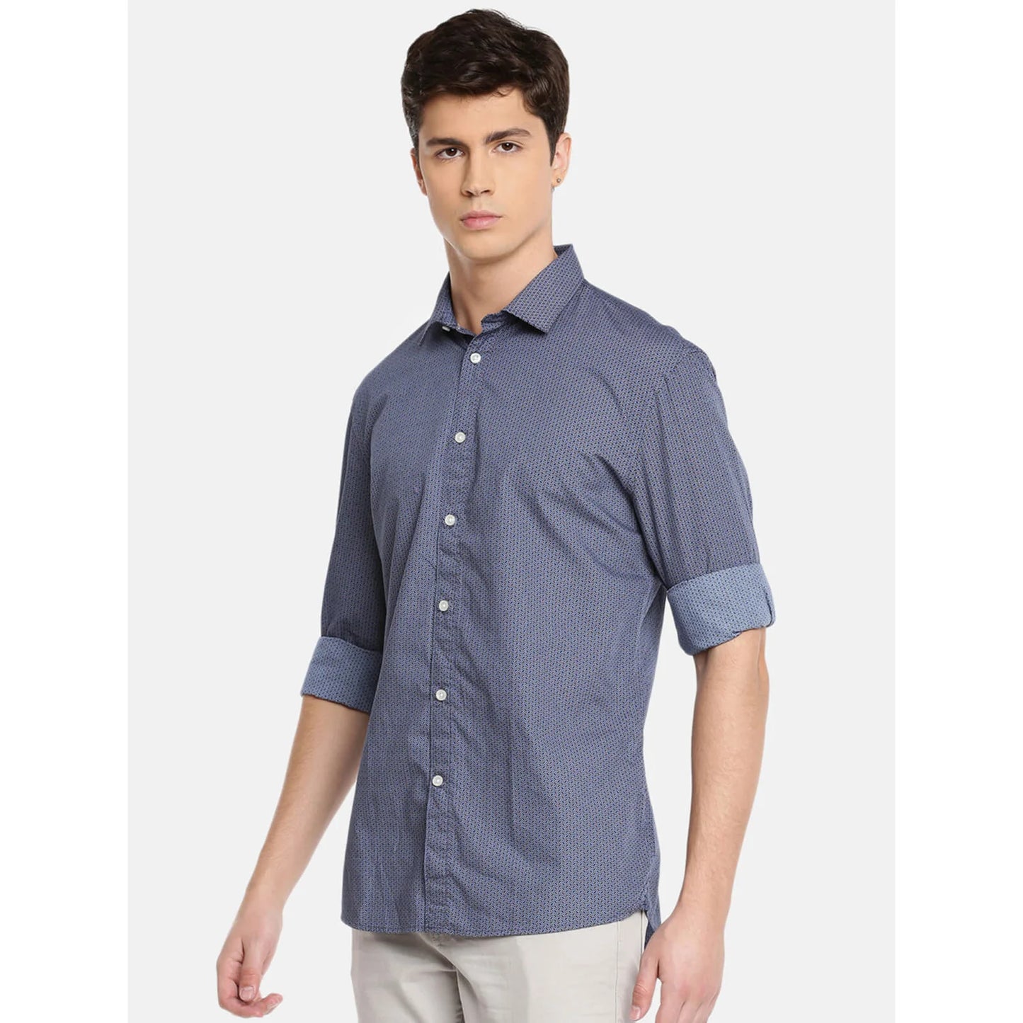 Navy Blue Printed Cotton Shirt