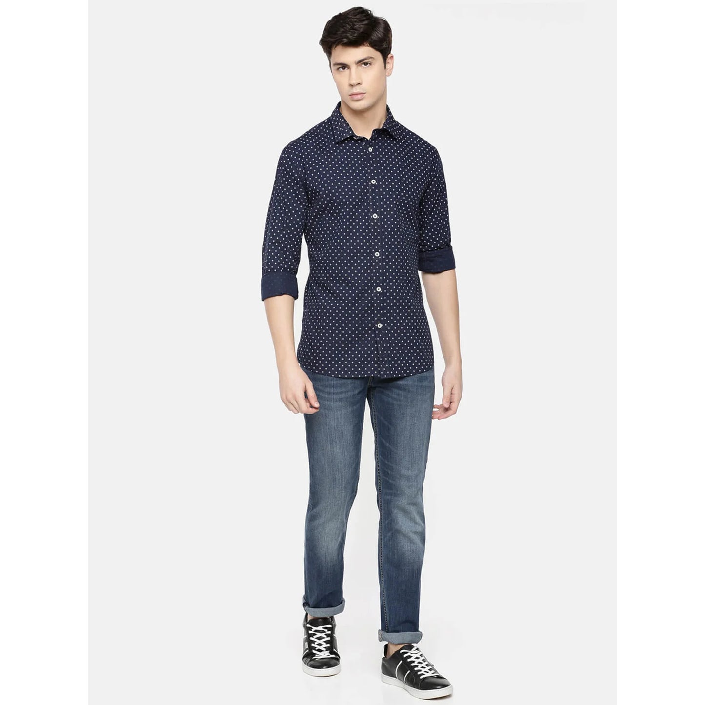 Navy Blue Printed Cotton Shirt