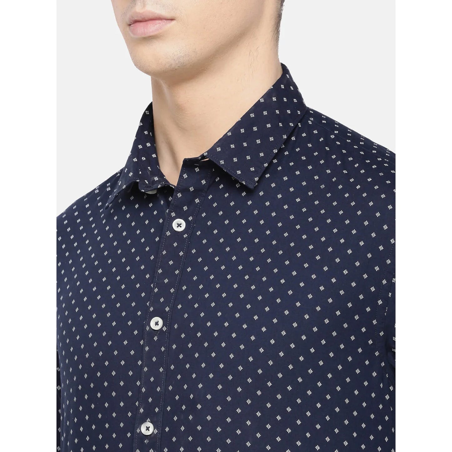 Navy Blue Printed Cotton Shirt