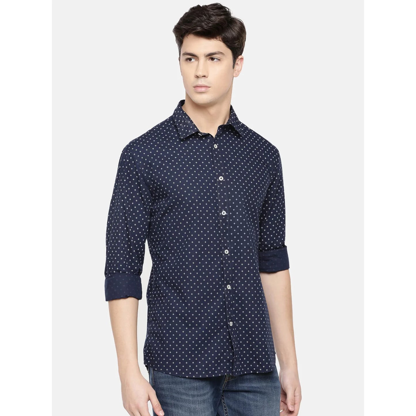 Navy Blue Printed Cotton Shirt