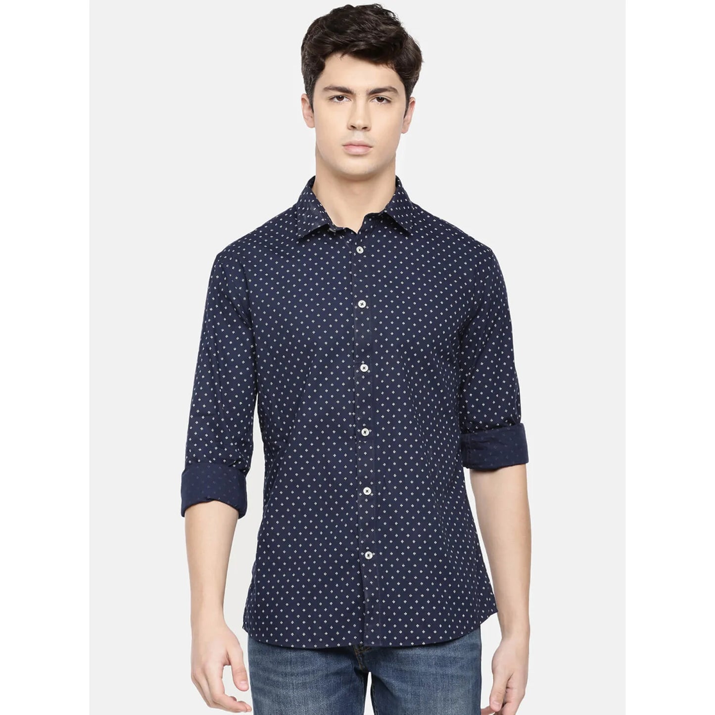 Navy Blue Printed Cotton Shirt