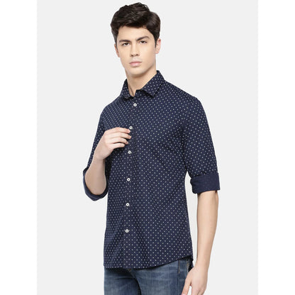 Navy Blue Printed Cotton Shirt