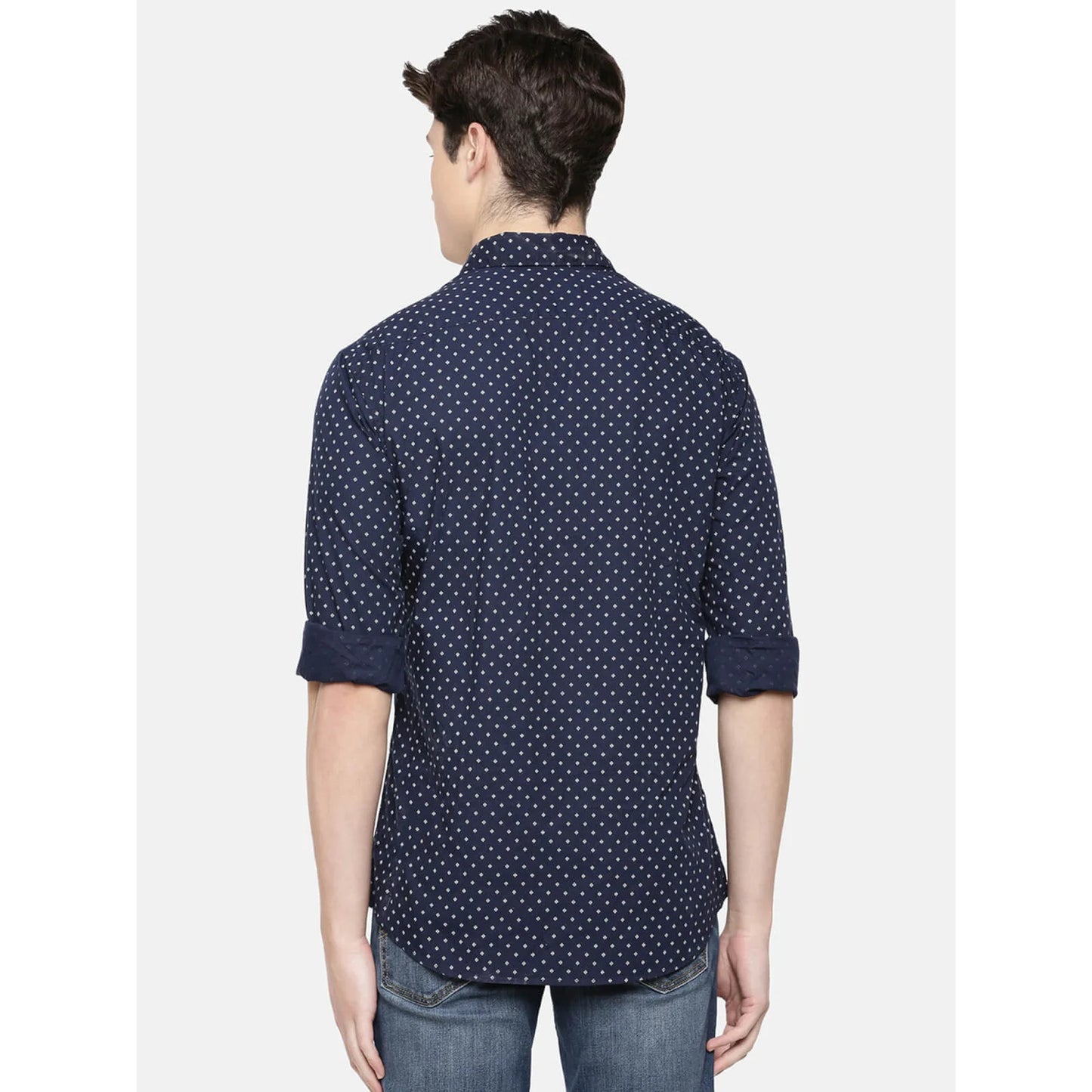 Navy Blue Printed Cotton Shirt