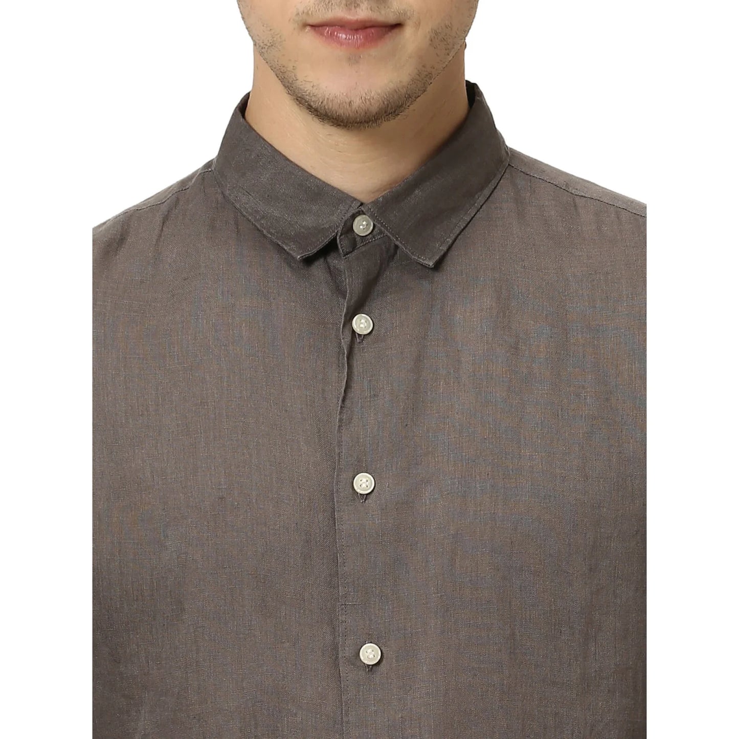 Brown Solid Linen Shirt