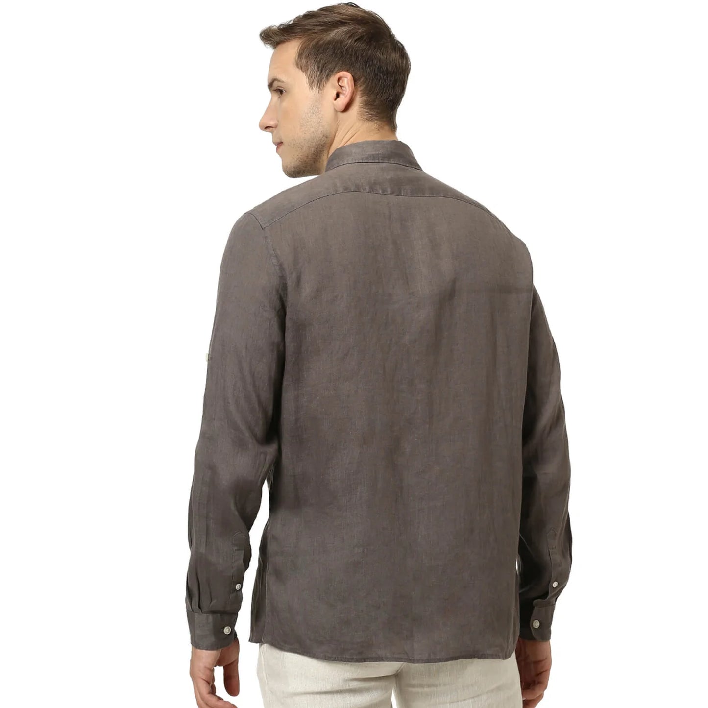 Brown Solid Linen Shirt