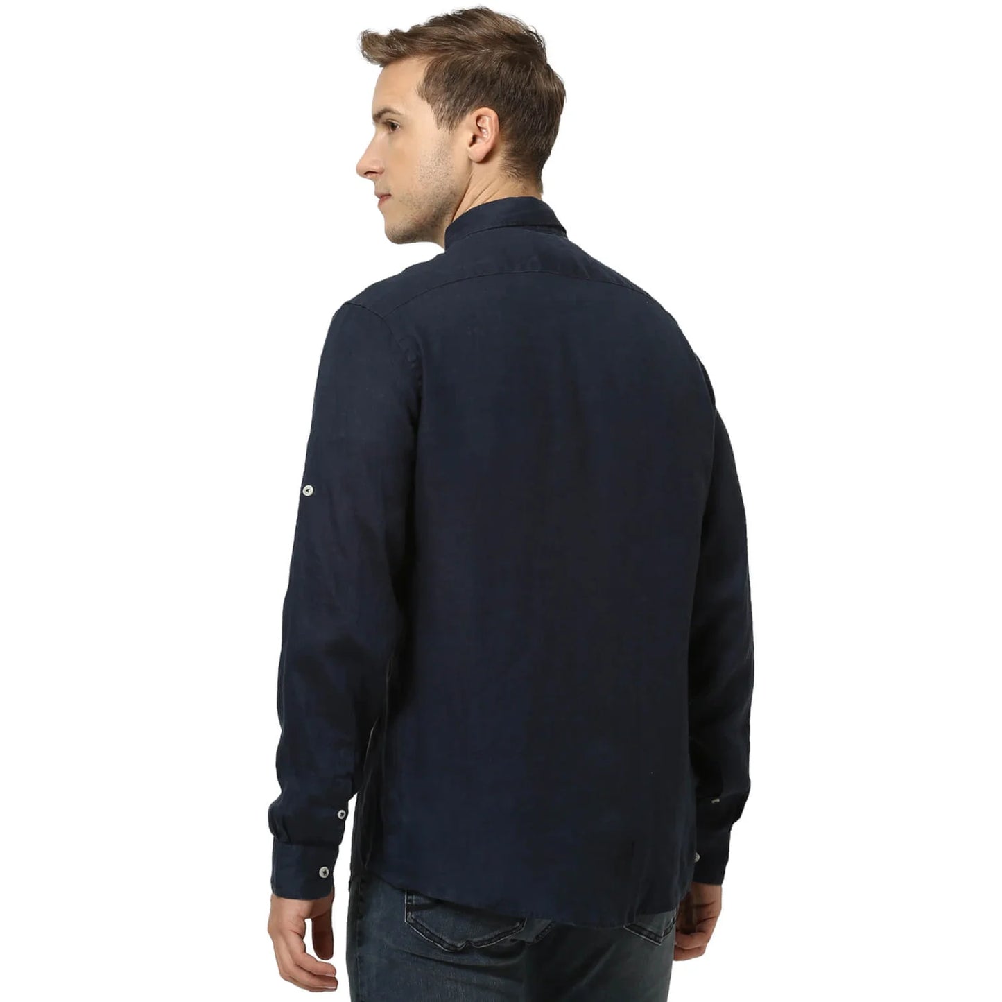 Navy Blue Solid Linen Shirt