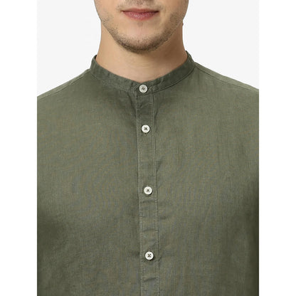 Green Solid Linen Shirt