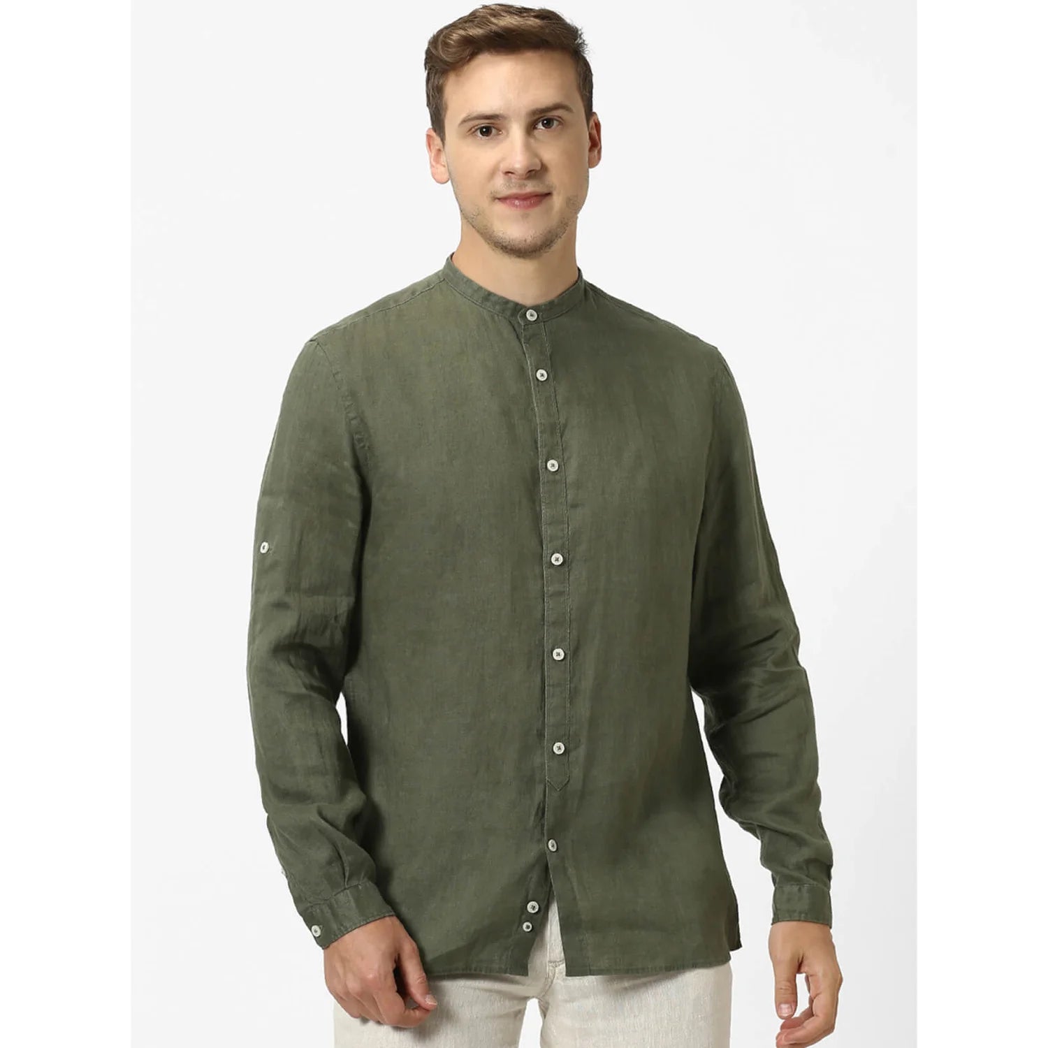 Green Solid Linen Shirt