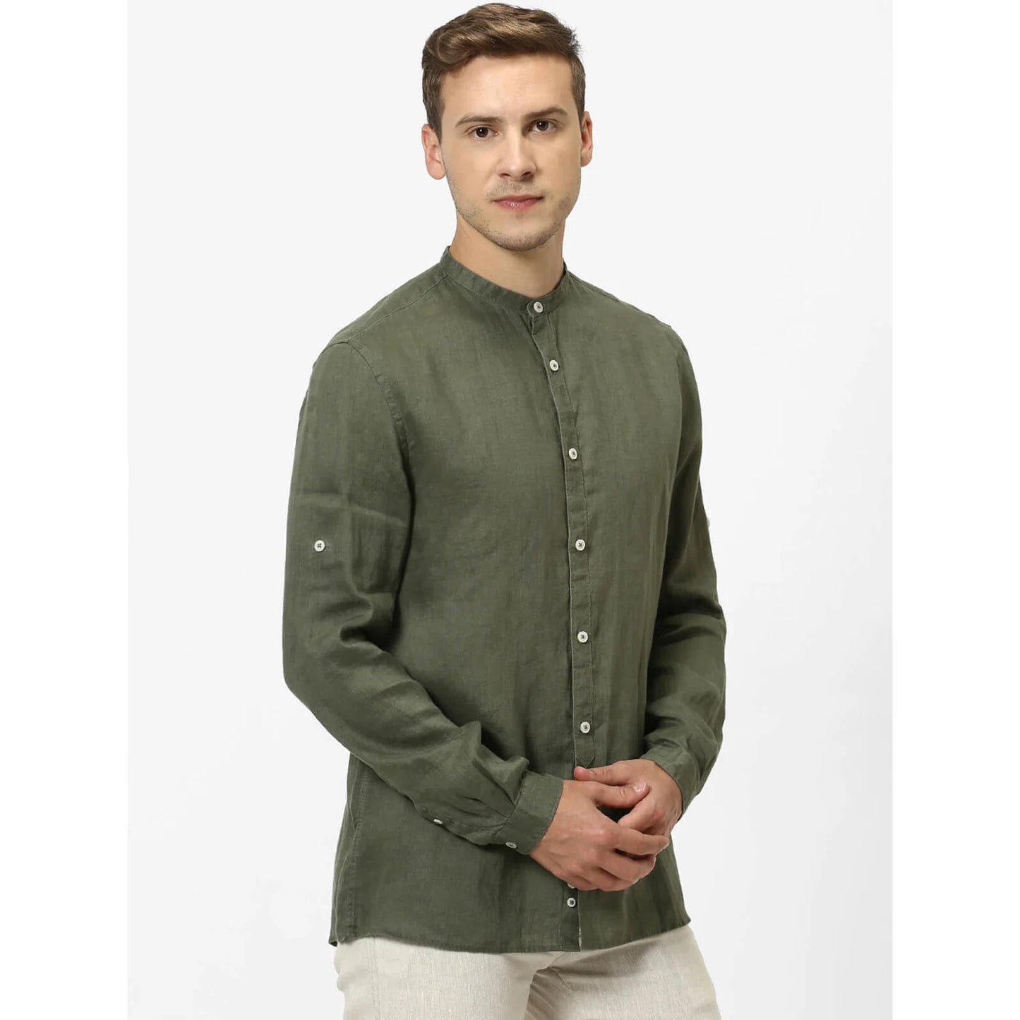 Green Solid Linen Shirt