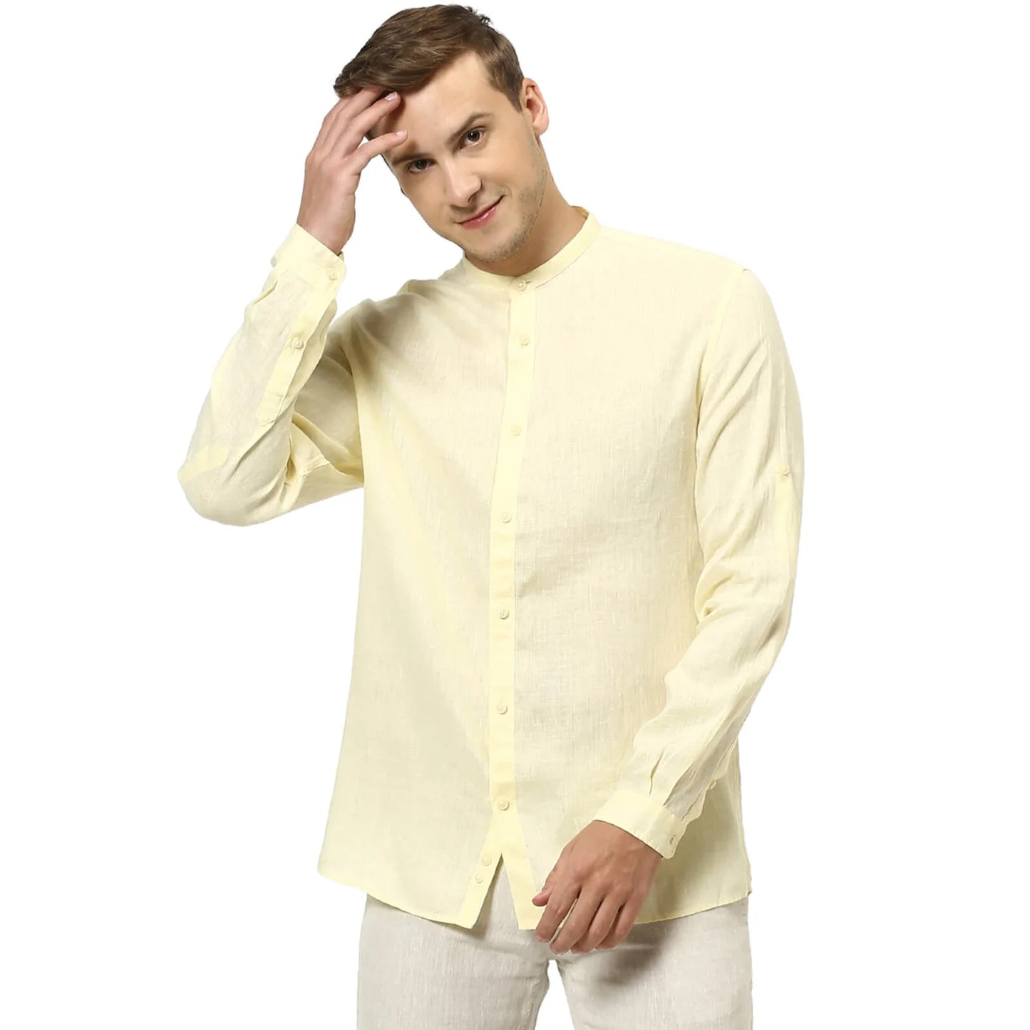 Yellow Solid Linen Shirt