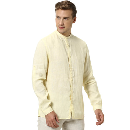 Yellow Solid Linen Shirt