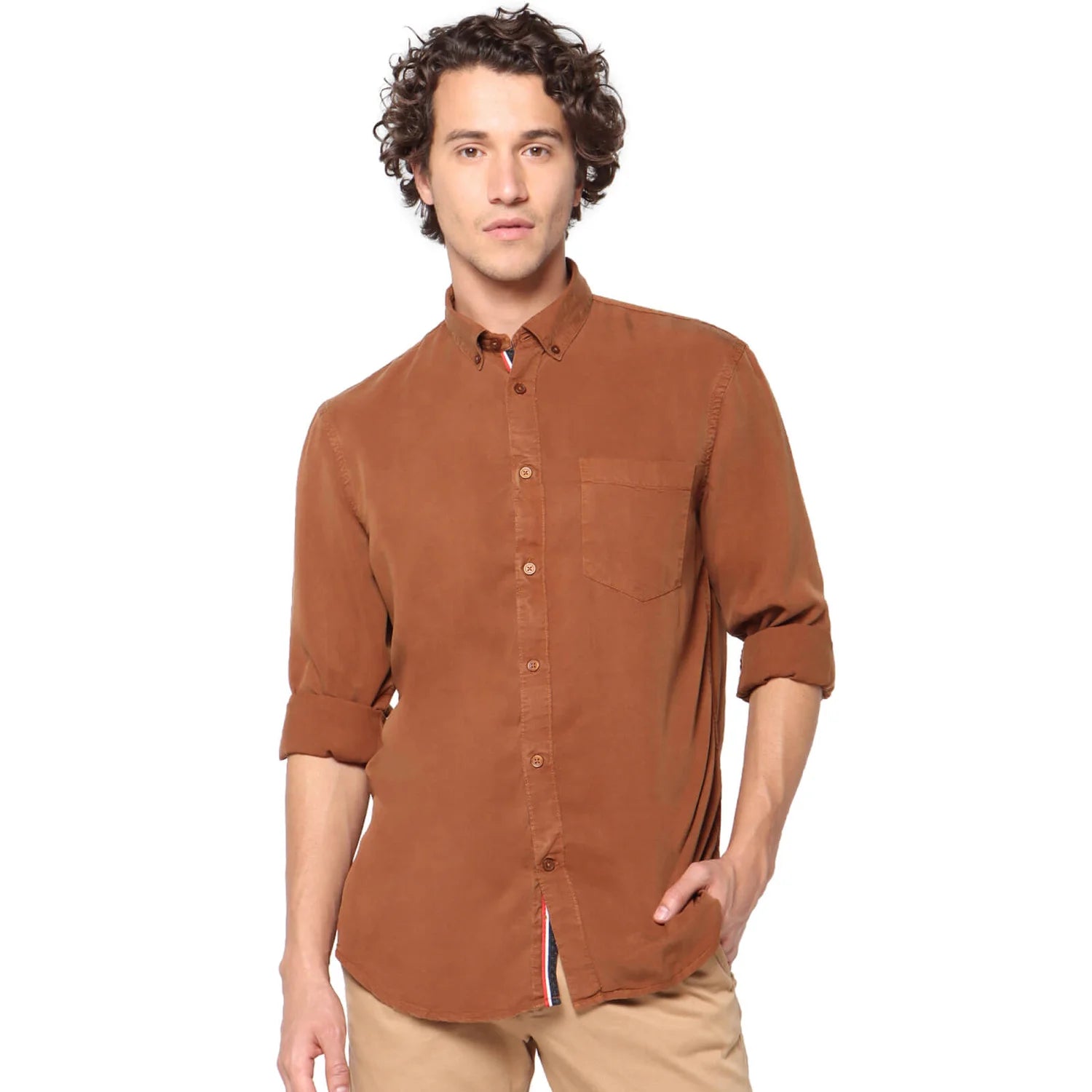 Beige Solid Lyocell Shirt