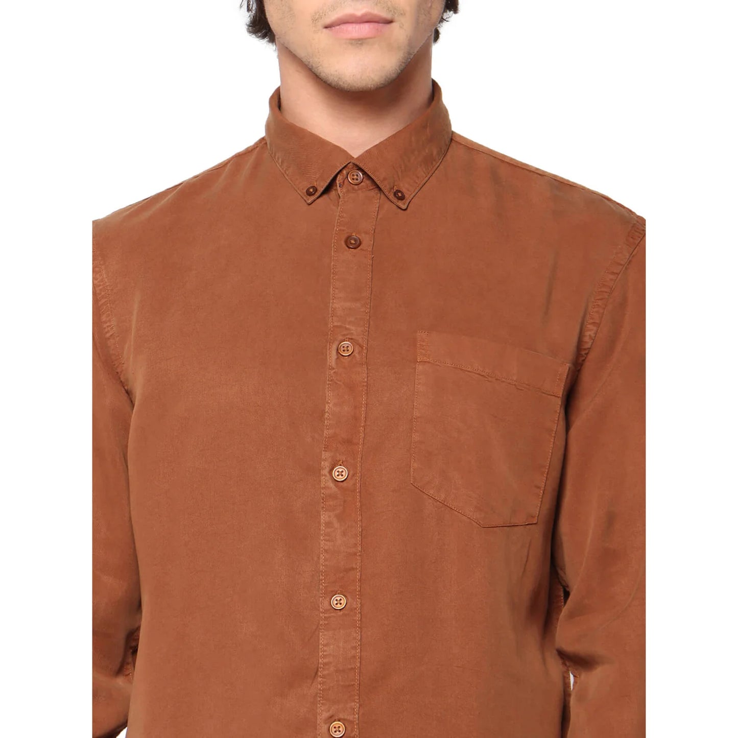 Beige Solid Lyocell Shirt