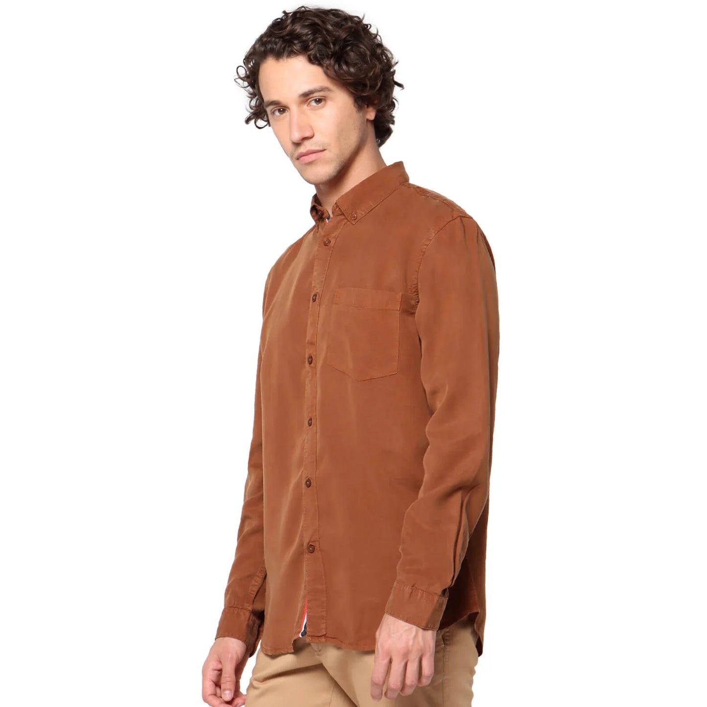 Beige Solid Lyocell Shirt