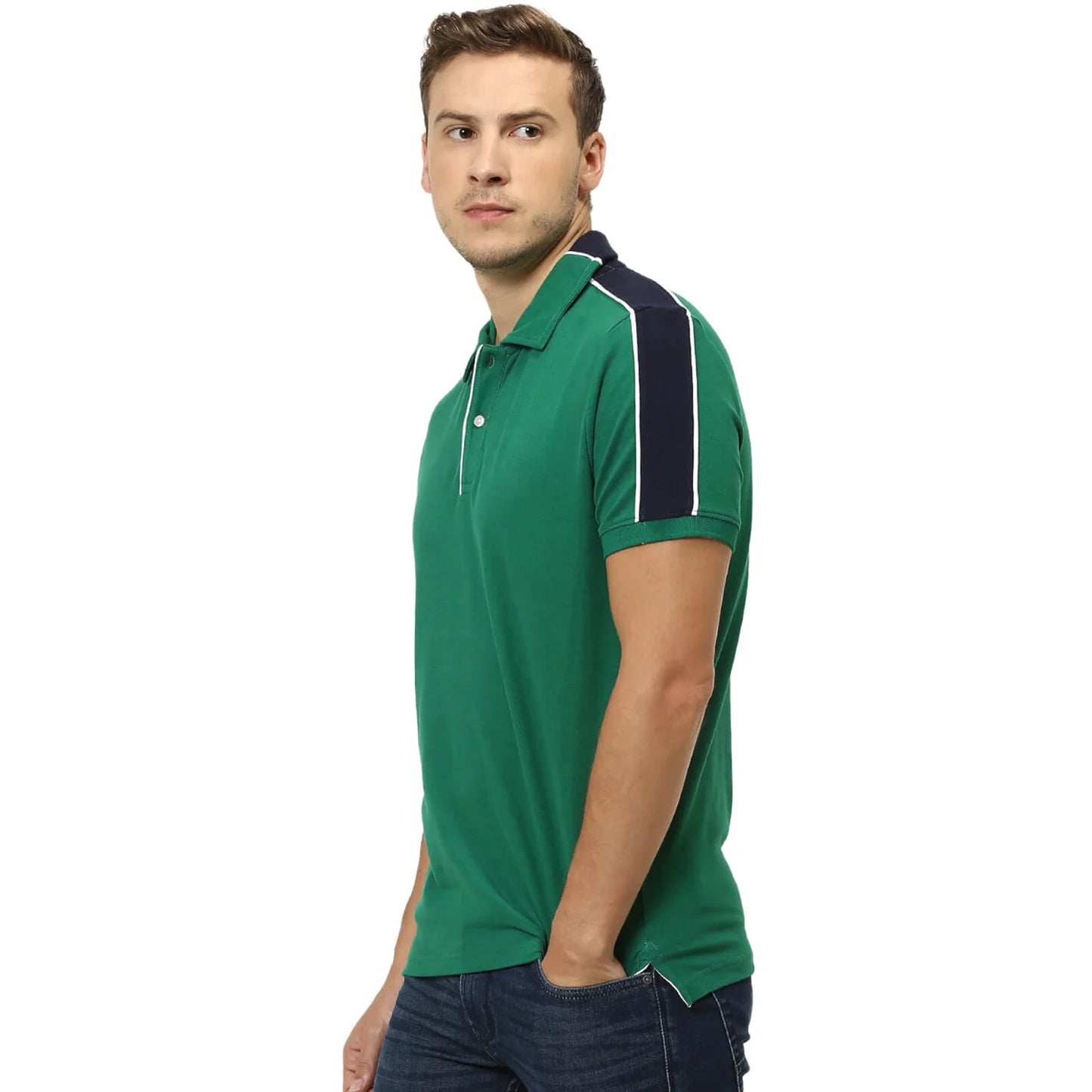 Green Solid Cotton Polo