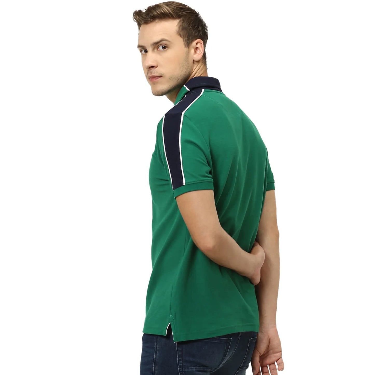 Green Solid Cotton Polo