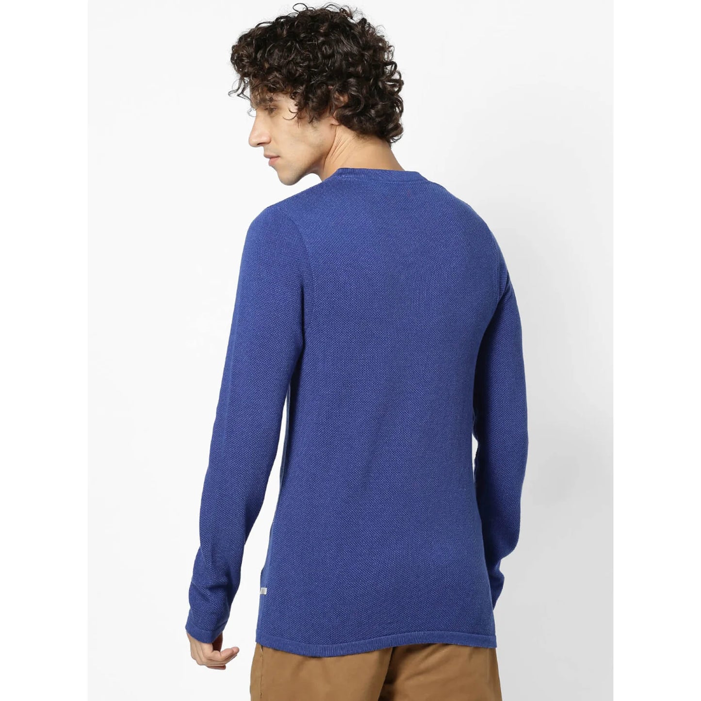 Blue Solid Cotton Sweater