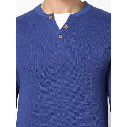 Blue Solid Cotton Sweater