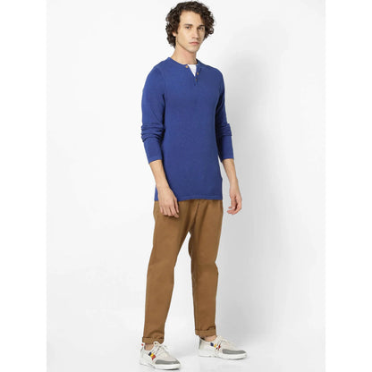 Blue Solid Cotton Sweater