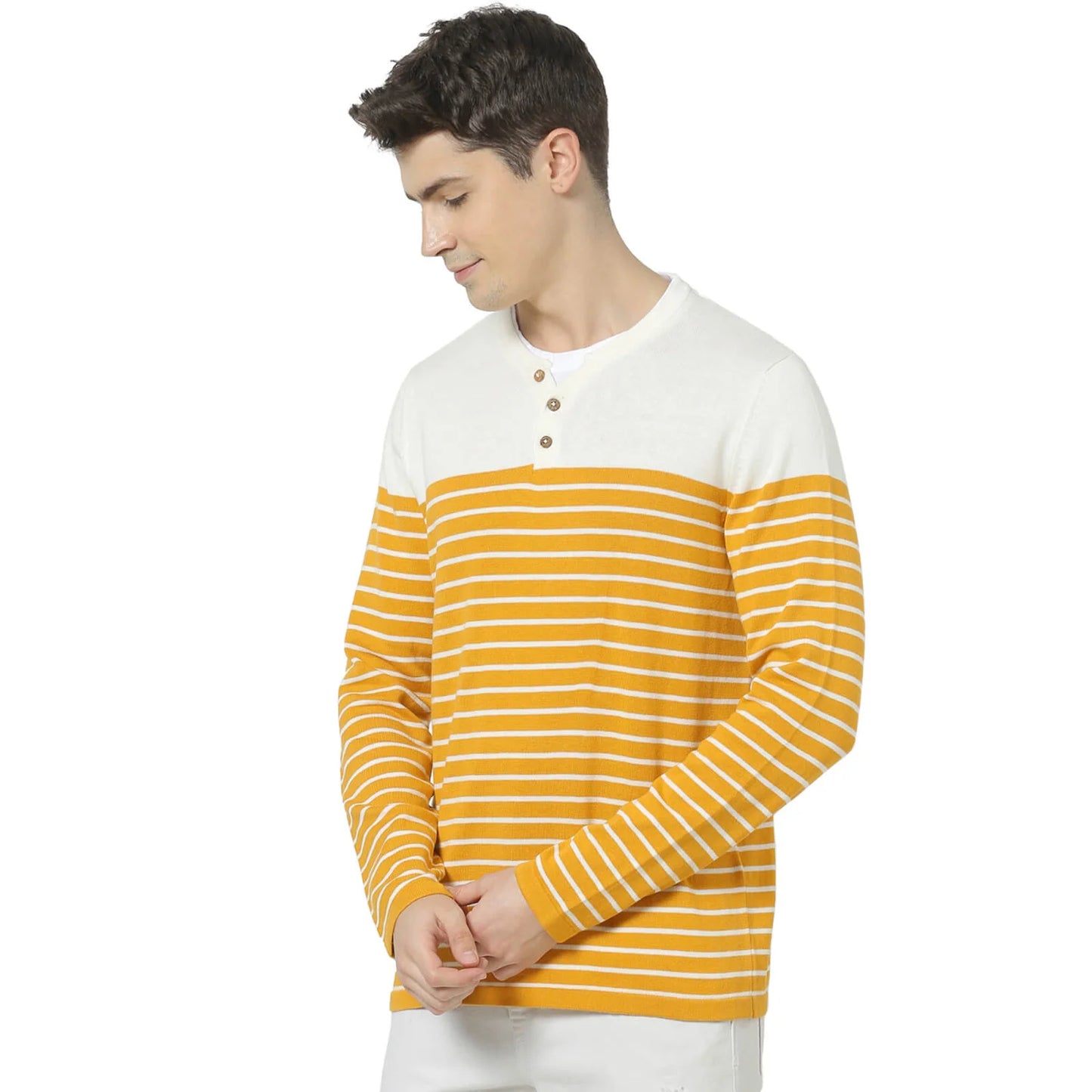 Yellow Striped Cotton Sweater